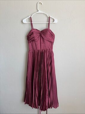 Mauve Pleated Midi Dress with corset style bodice